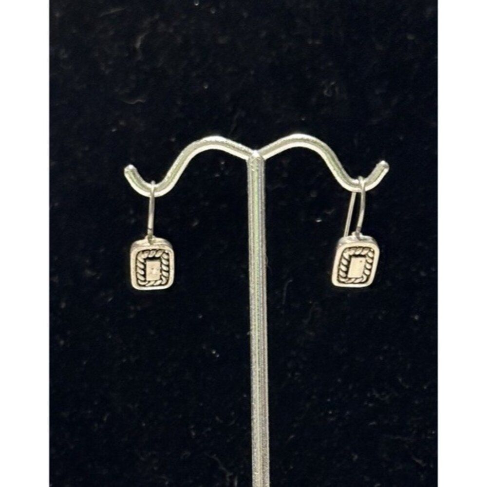 Silver Tone Hook Earrings Dainty Rope Rope Detail